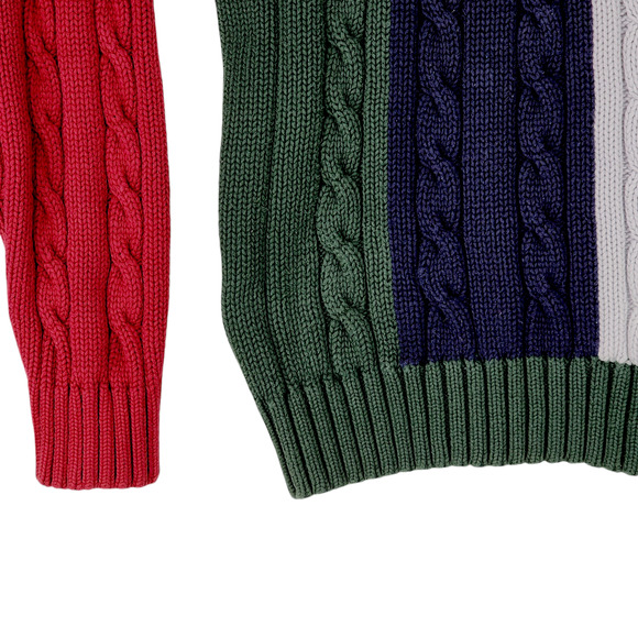 Vtg Tommy Hilfiger Cable Knit Sweater XL Men Stripe Green Blue Red Cotton READ - Picture 13 of 14